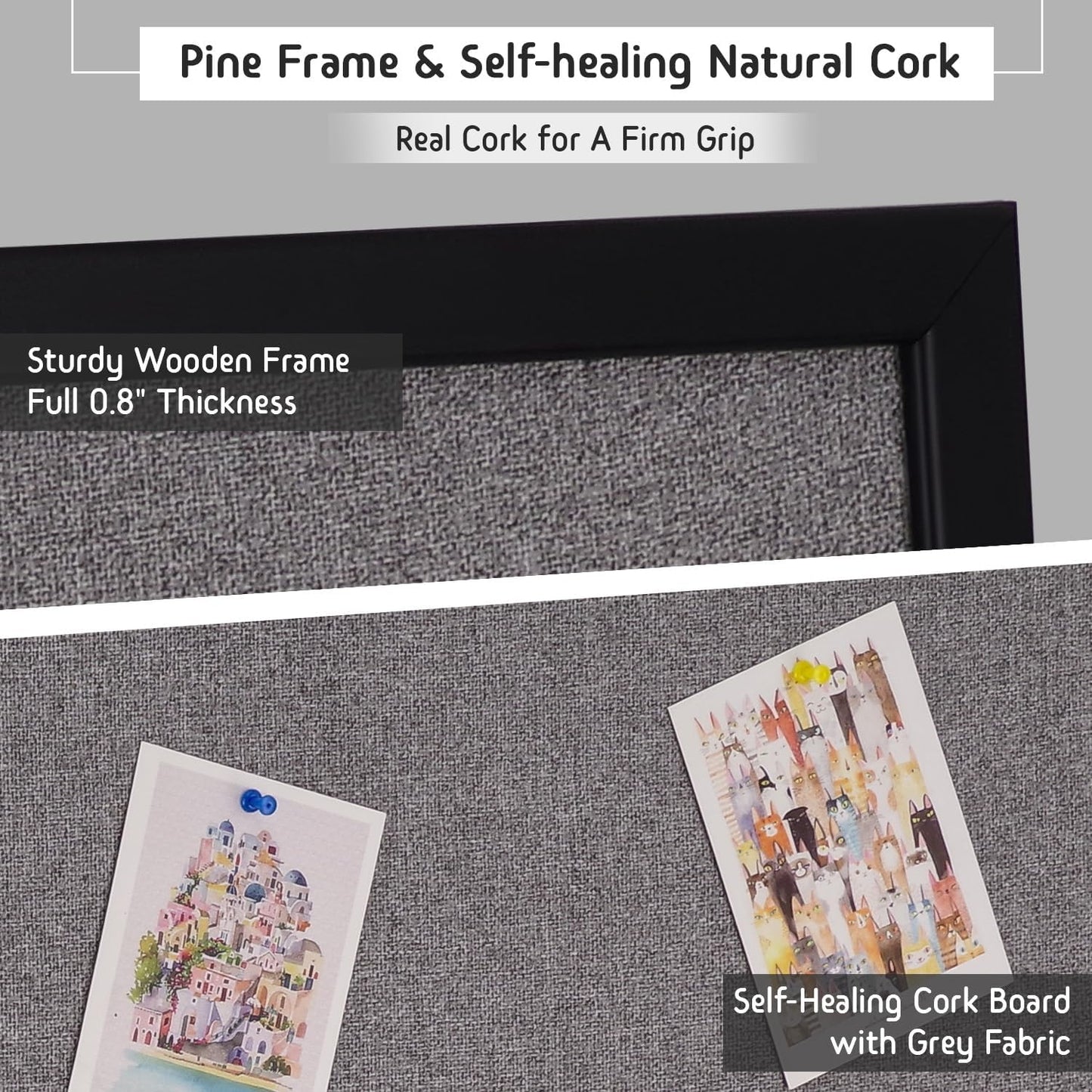 Gideal Large Bulletin Board 36 x 48 Inch, 100% Wood Framed Canvas Cork Board for Office with Grey Fabric, Wall Mounted Notice Board for Home School Office Decor