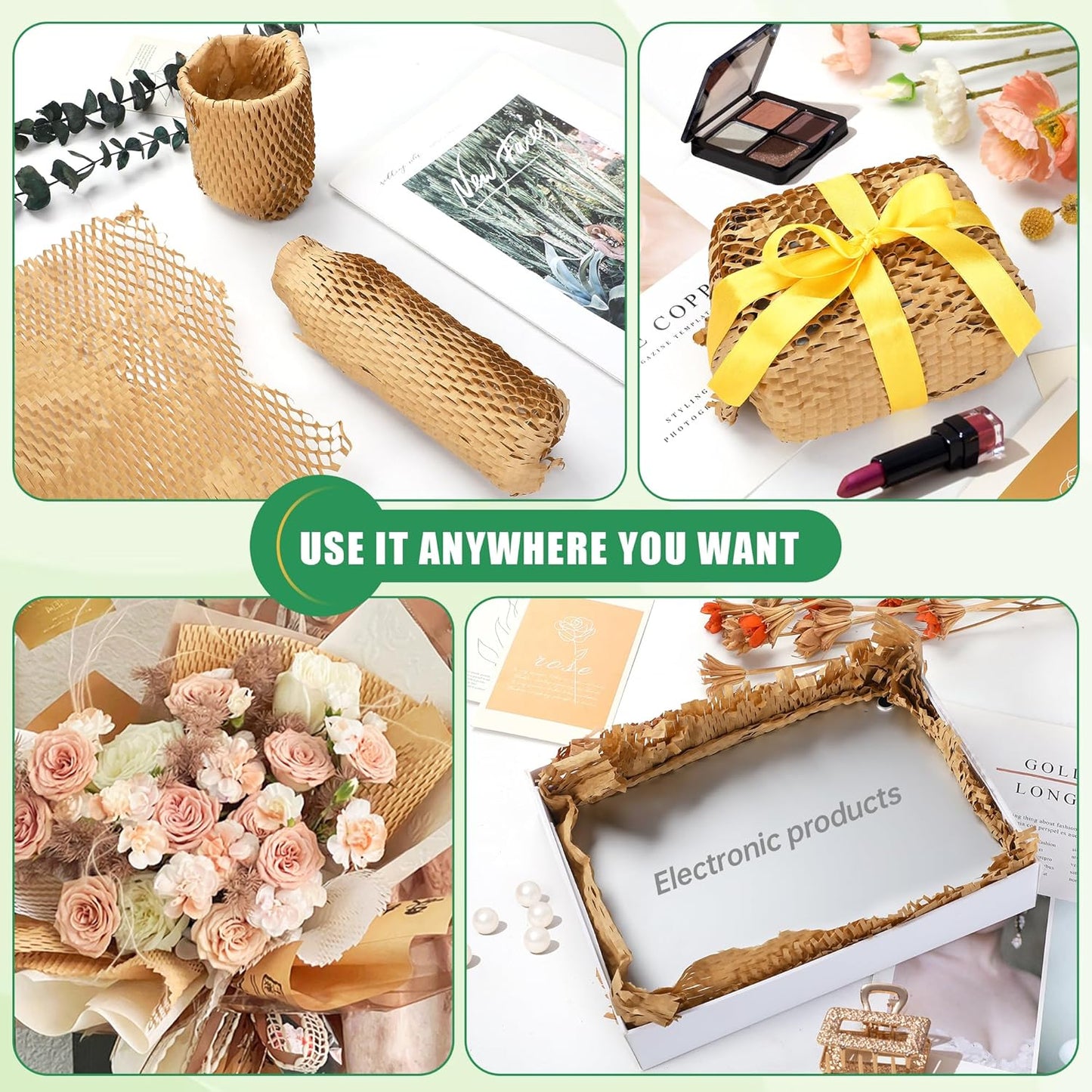 12"x300Ft Honeycomb Packing Paper & Bubble Wrap for Moving - FSC Certified Recyclable Packaging Kit with 40 Pcs Fragile Stickers & Safety Cutter (Eco-Friendly Heavy Duty Protection)