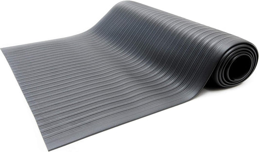AFRB38-3x5BLKBEV Anti Fatigue Floor Mat (Made in USA), 3 Feet Wide x 5 Feet Long x 3/8 Inches Thick, Ribbed Pattern Top, Black, Bevelled on All Four Sides, RoHS and REACH Compliant