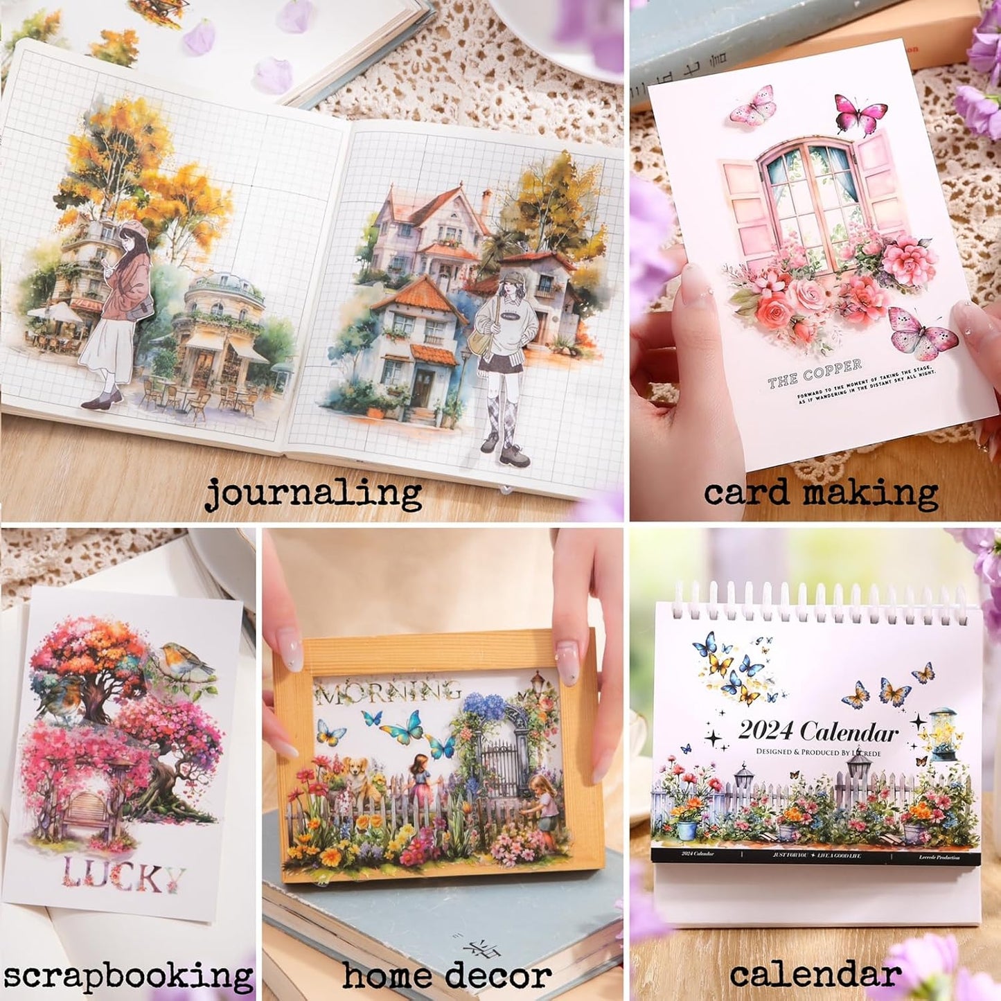 Knaid Scenery Sticker Set (490+ Pieces, 80 Sheets) 4 Pack Sticker Books Blooming Windows, Garden Houses, Enchanted Forest, Garden Fences Journaling Stickers for Scrapbook Bullet Junk Journals Planner