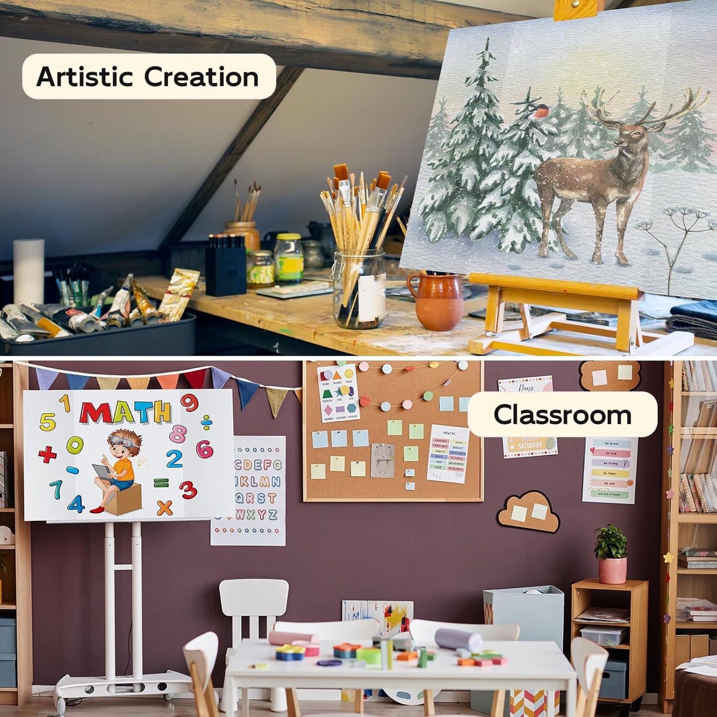 12 Pack Trifold Poster Board, 16x40 Inches White Presentation Board, Portable Display Board for Science Fair, School DIY Project and Business Exhibitions