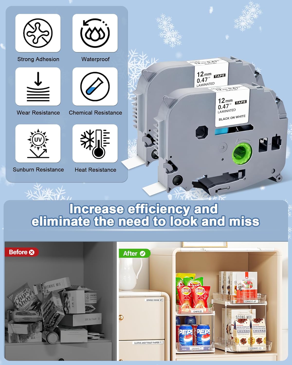 Label Maker Tape Replacement for Brother P Touch Label Tape TZE-231 Tz231 Laminated Tape Black on White 12mm 0.47 inch x 26.2ft 8m 1/2 for Ptouch PTD400AD PTH110 PT-D210 PT-D400 PTD600 PTD220,5 Pack