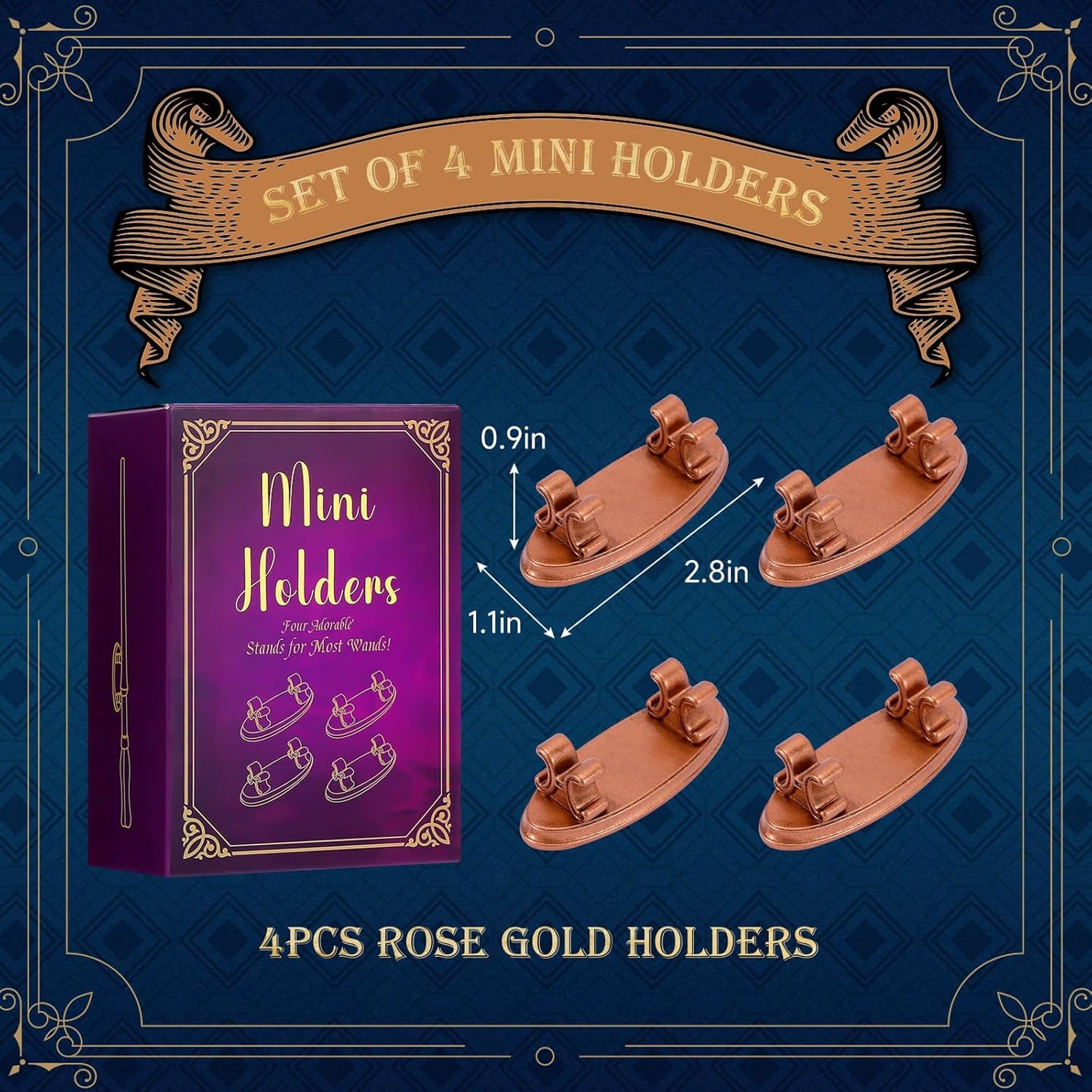 4PCS Resin Pen Holders Wizard Magic Wand Display Stands Mini Holders for Pencil Desk Decor Collection, 2.8'' L×1.1'' W× 0.9'' H, Rosegold