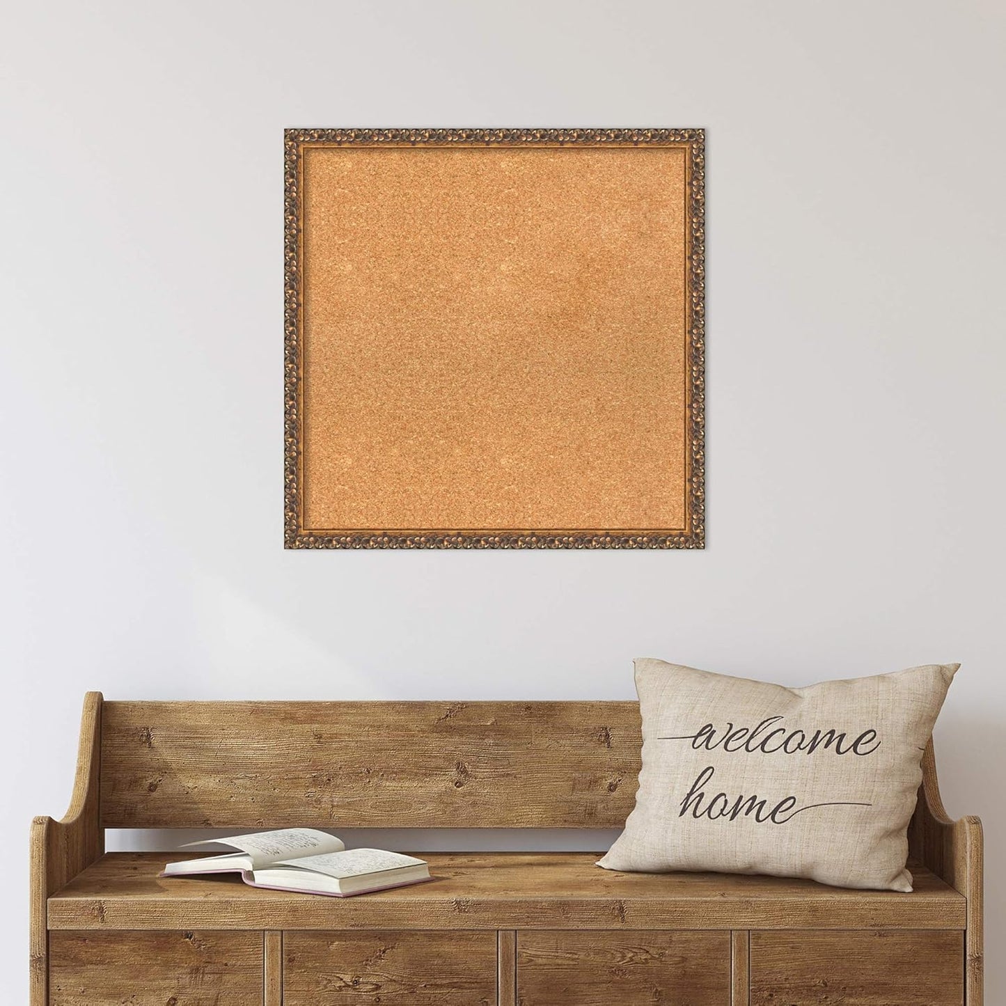 Amanti Art Natural Cork Board for Wall, 24x24 Vision Board with Bronze Frame, Medium Corkboard Office Decor for Home Organization, Traditional Corkboard Pinboard to Display Items for Home