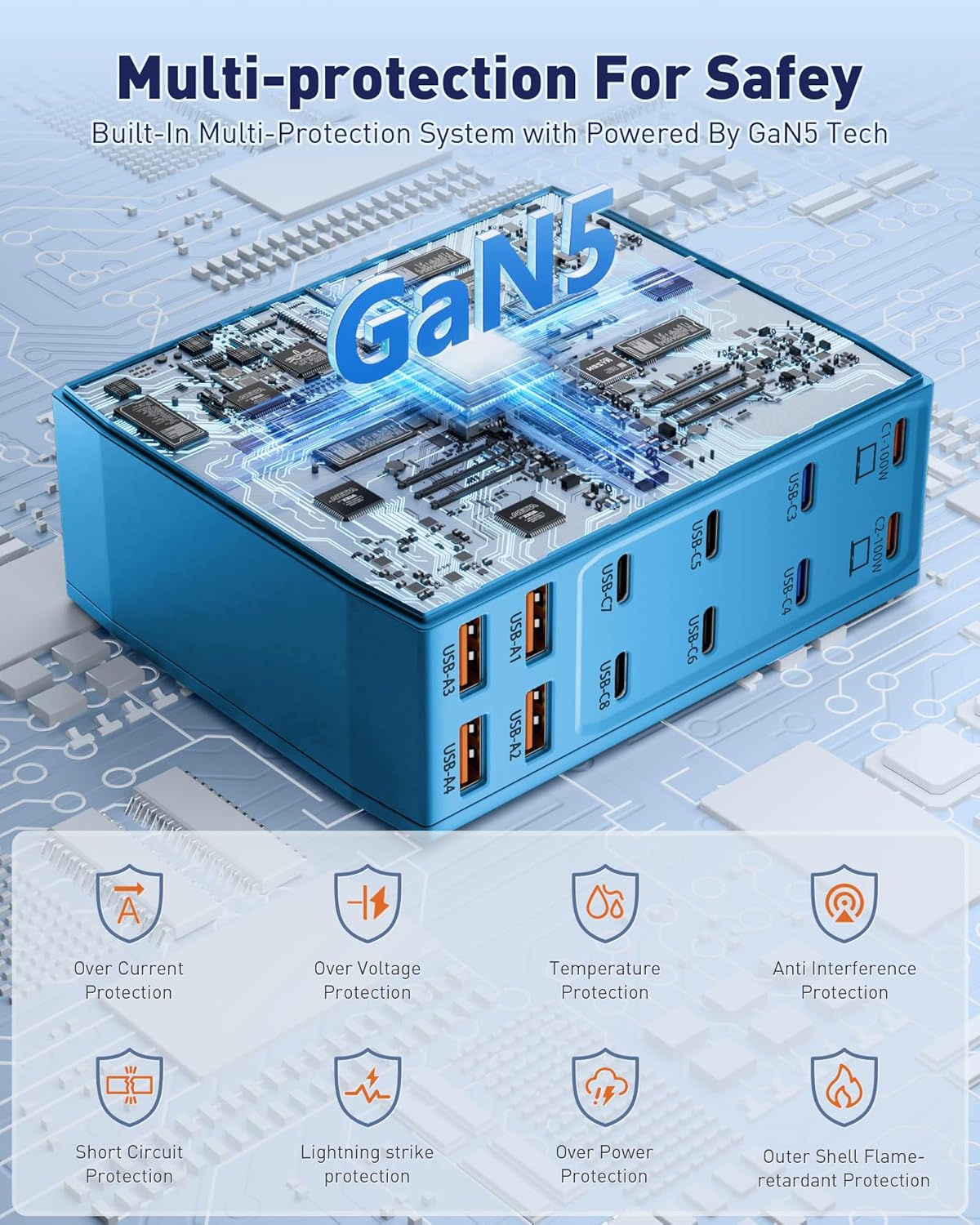 Charging Station (600W),12-Port USB C Charger Block with Dual 100W PD USB-C Fast Charging Station Hub for MacBook Pro/Air/All iPad iPhone 17/16 15/14/13/Pro Max/Samsung Galaxy Note(Blue)