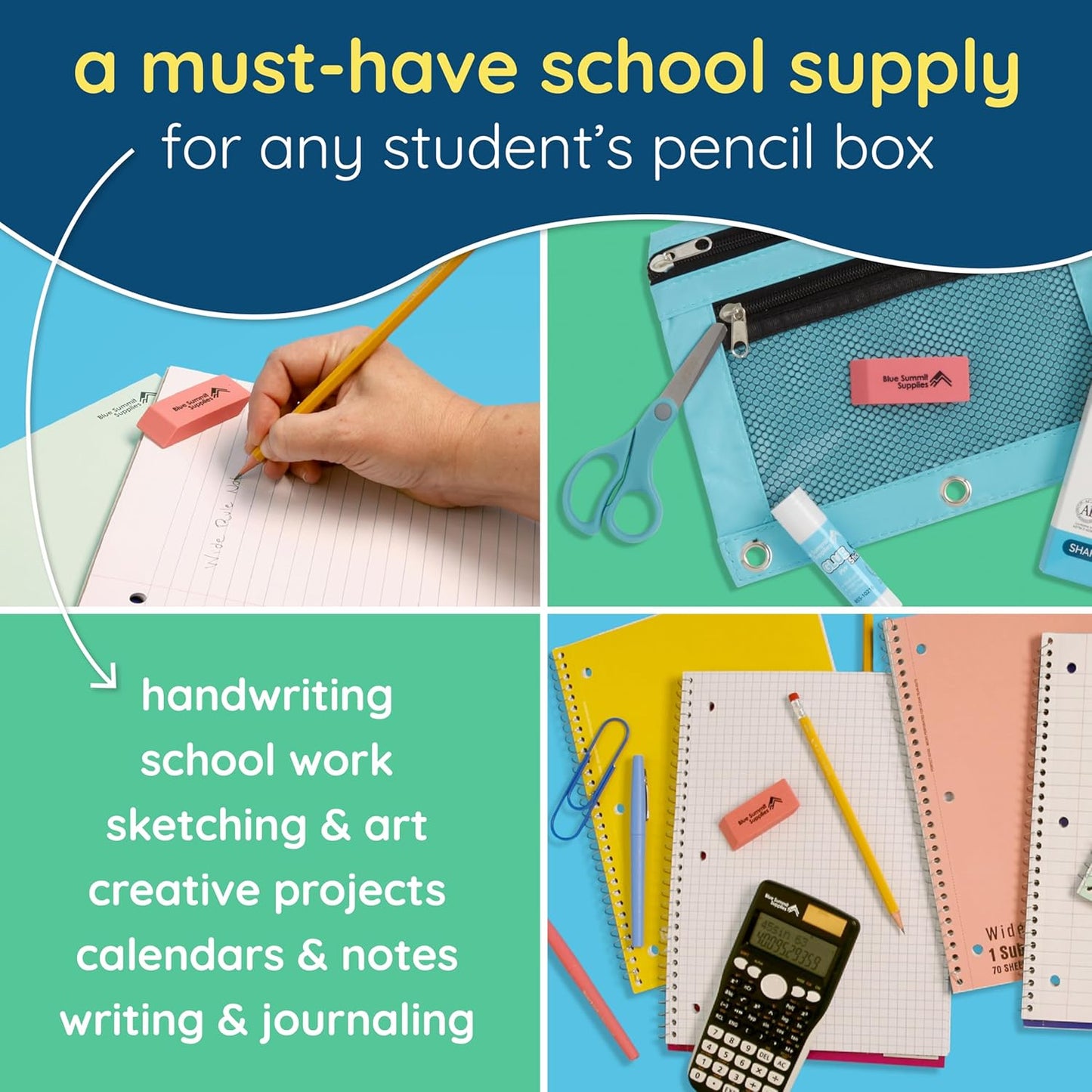 Blue Summit Supplies Pink Erasers, Bulk Erasers for Art, School, and Office Use, Classroom Set, 36 Pack