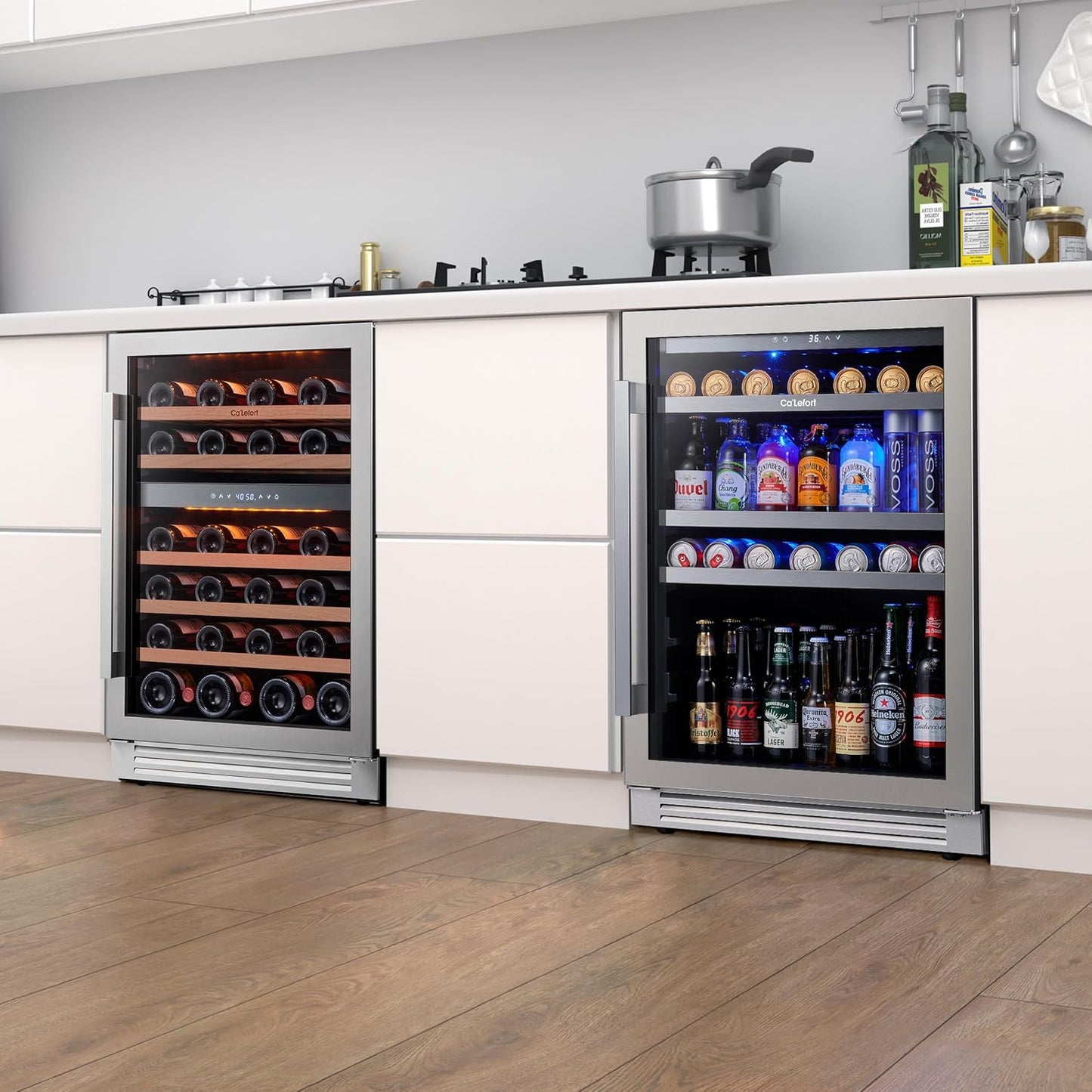 Ca'Lefort Wine Beverage Refrigerator Bundle - 48 Inch 34-65°F Drink Fridge Glass Door, 3 LED Dual Zone Wine Fridge Built-in or Freestanding, Holds 180 Cans and 46 Bottles (11.3 Cu.ft)