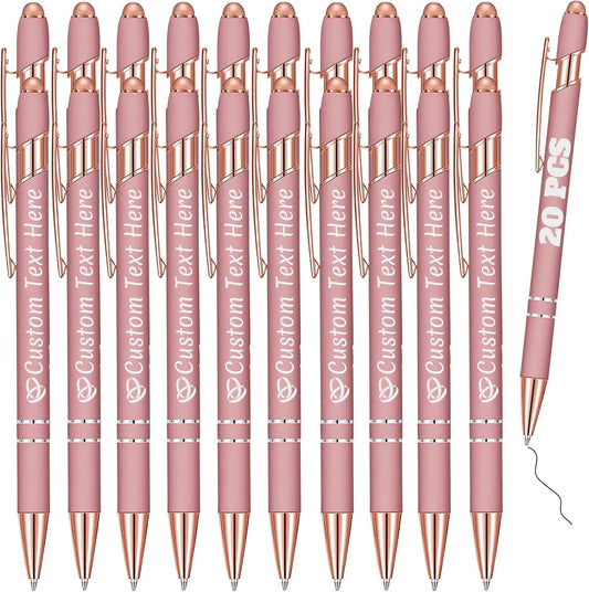 Personalized Pens Bulk 20 with Name Custom Engraving Ballpoint Pens with Stylus Tip Customized Smooth Writing Pens Personalized Gifts for Anniversary Birthday or Graduation(Gold Rose,Black Ink)