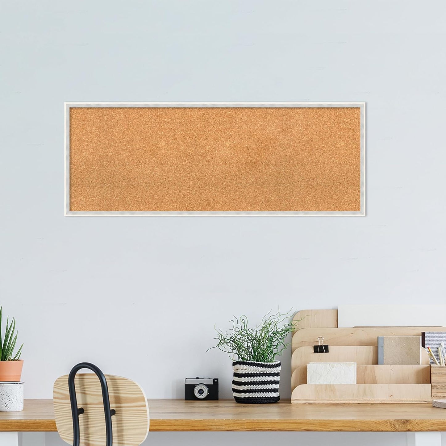 Amanti Art Natural Cork Board for Wall, 17x45 Vision Board with White Frame, Oversize Corkboard Office Decor for Home Organization, Modern Corkboard Pinboard to Display Items for Home Organization in