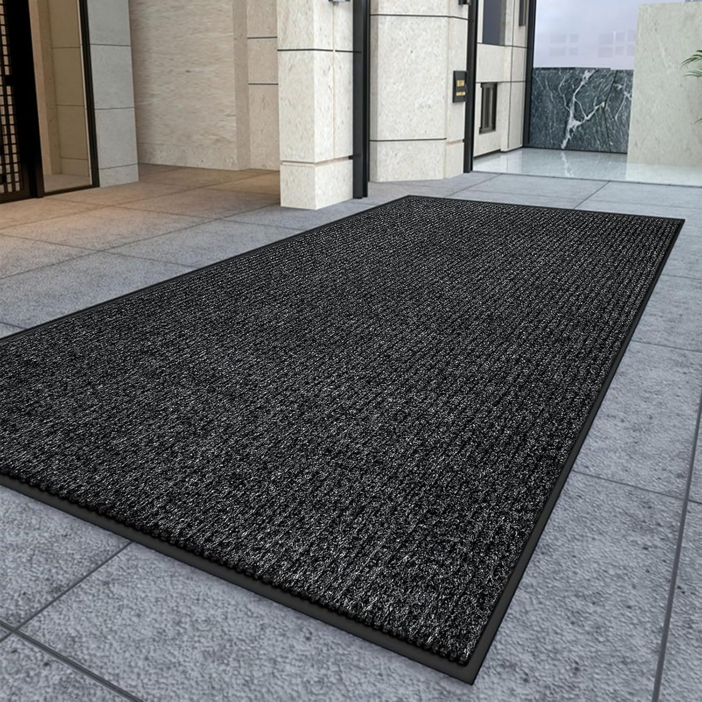 Kuyal Front Door Mat, 3'x6' Indoor Outdoor Entrance Mat, Commercial Floor Mats Inside Outside Entrance, Heavy Duty Durable Welcome, Rubber Backing Non Slip Outdoor Mats for Entryway,Black