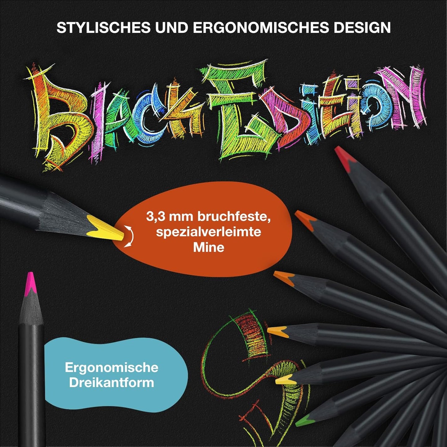 Faber-Castell Black Edition Colored Pencils: 12 Classic