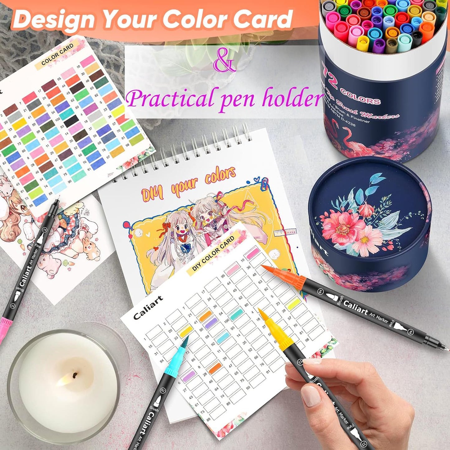 Caliart 72 Colors Dual Tip Fine & Brush Pens Art Markers, Aesthetic Cute Preppy Stuff School Supplies, Coloring Markers for Kids Artist Adult Book Cards Drawing Craft Kit Mothers Day Gift for Mom