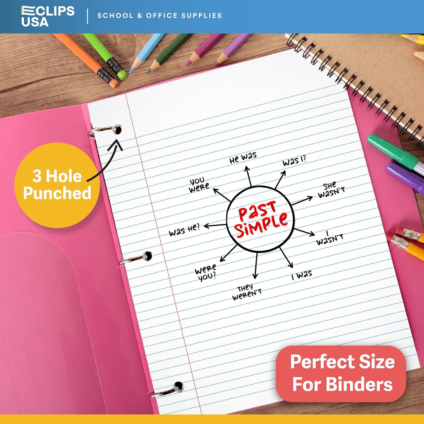 Notebook Paper, College Ruled Loose Leaf Paper (3 Pack), Filler Paper, 10.5” x 8”, Filler Paper, 200 Sheets Per Pack, 60 gsm (3 Pack)