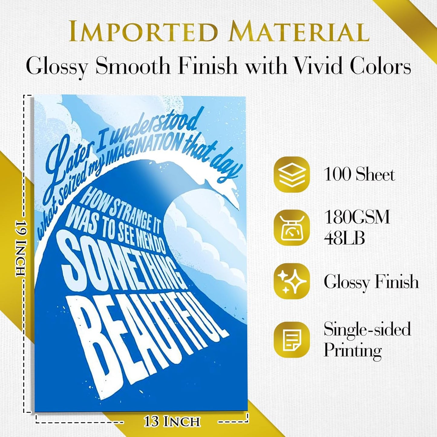 A-SUB Inkjet Glossy Photo Paper 13X19 Inches 48lb 180gsm Professional Glossy Photographic Paper for Inkjet Printers Dye Ink 100 Sheets