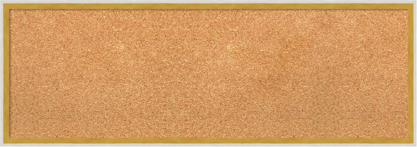 Amanti Art Natural Cork Board for Wall, 13x37 Vision Board with White Frame, Medium Corkboard Office Decor for Home Organization, Modern Corkboard Pinboard to Display Items for Home Organization in