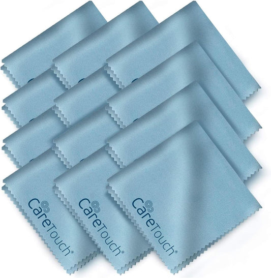 Care Touch Eyeglass Cleaning Cloth - 12 Pack of Microfiber Cleaning Cloth for Glasses, Lenses, Phones and Screens - Large, Lint-Free, Reusable and Scratch-Free - 6 x 7 Inches - Blue