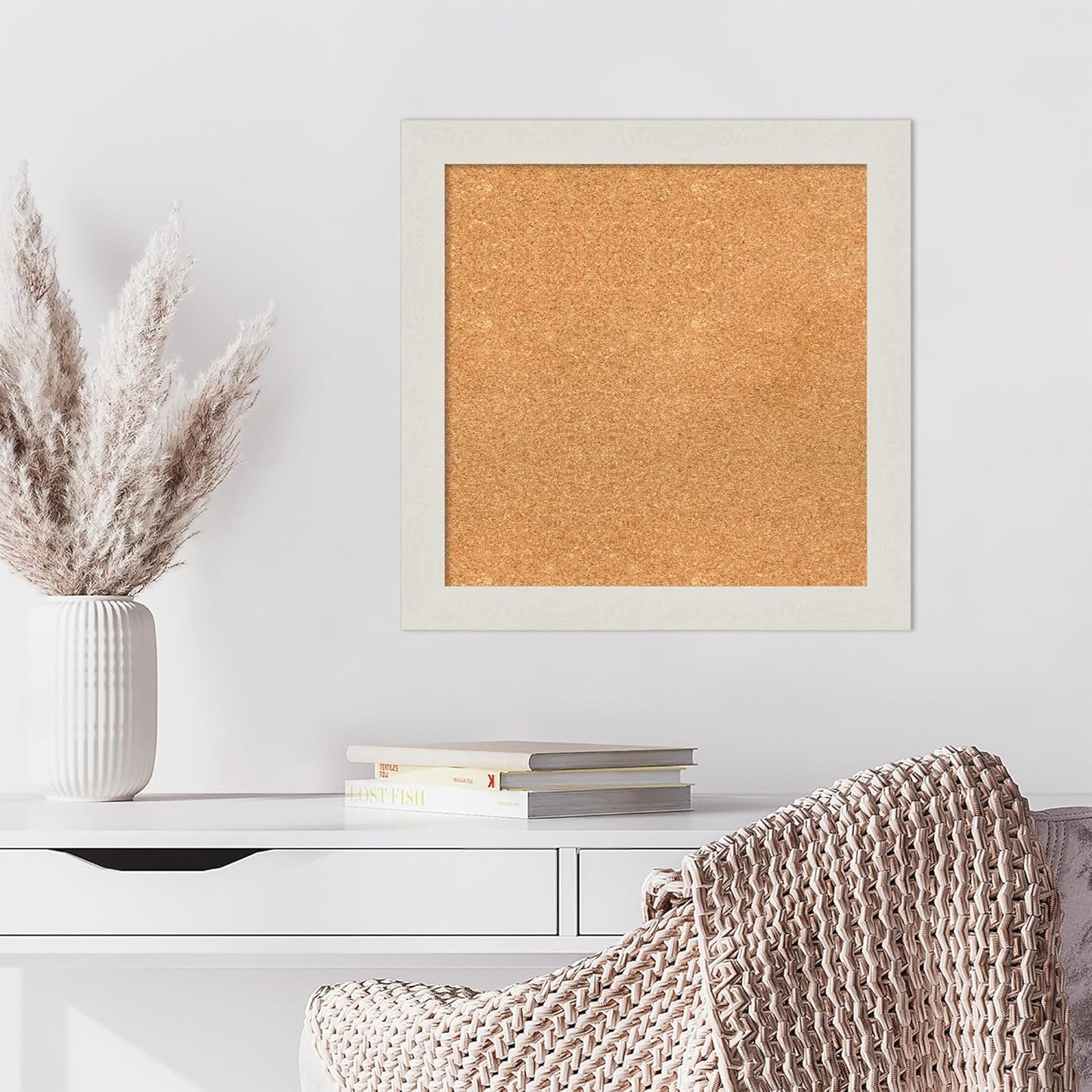 Amanti Art Natural Cork Board for Wall, 23x23 Vision Board with White Frame, Medium Corkboard Office Decor for Home Organization, Country Rustic Corkboard Pinboard to Display Items for Home
