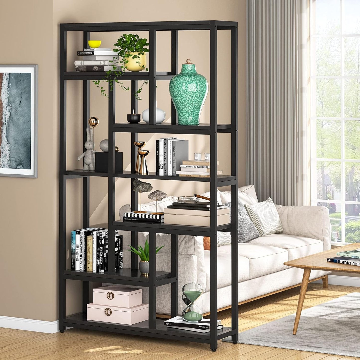 Tribesigns 79 Inch Extra Tall Bookshelf, 7-Tier Vintage Bookcase, Industrial 10-Shelf Open Storage Shelves Display Shelves Organizer for Home Office