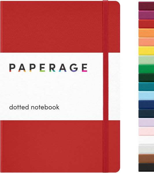 PAPERAGE Dotted Journal Notebook, (Red), 160 Pages, Medium 5.6 in x 8 in - 100 GSM Thick Paper – Hardcover Journaling Notebook for Work, School & Bullet Journaling