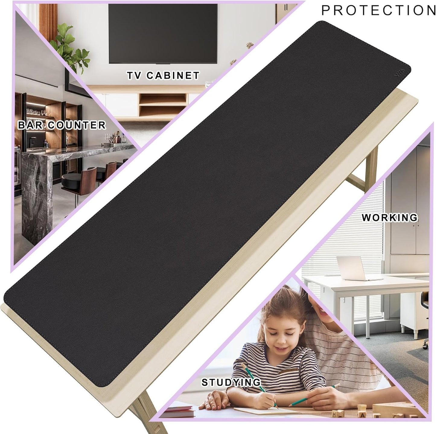 Vyaaa 78.7"x23.6" PU Leather Large Desk Mat (Black) - XXL Extended Mouse pad, Office Desk Protector, Non-Slip Computer Desk pad for Office, Gaming, Home