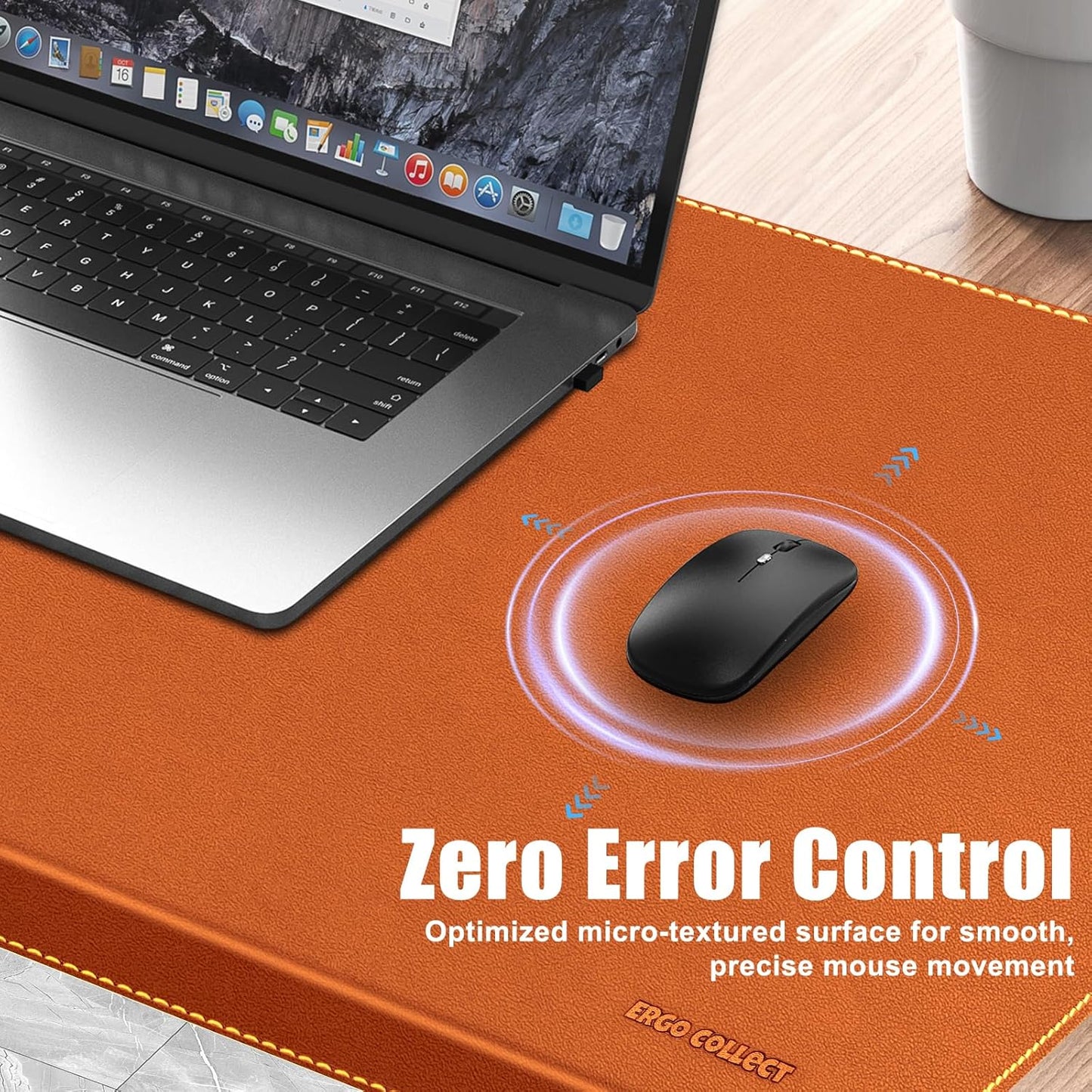 Desk Mat with Lip & Reinforced Stitched Edge|Non-Slip Waterproof PU Leather Desk Pad|Ergonomic Keyboard Mouse Pad with Edge Protector|for Office, Home, Study(23.6" x 16.5",Brown)