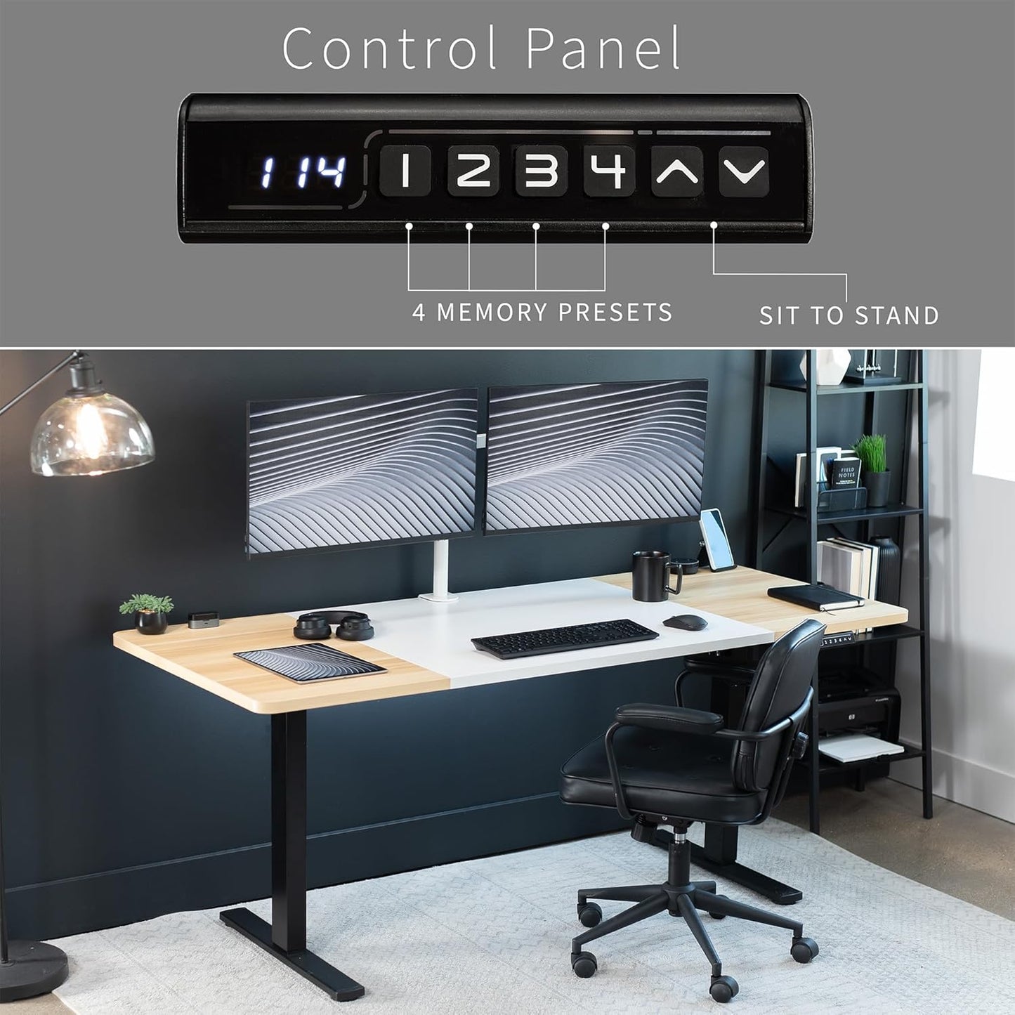 VIVO Electric 71 x 30 in Standing Desk, Memory Height Adjustment, 1B Series, White and Light Wood Top, Black Frame, DESK-KIT-1B7WC