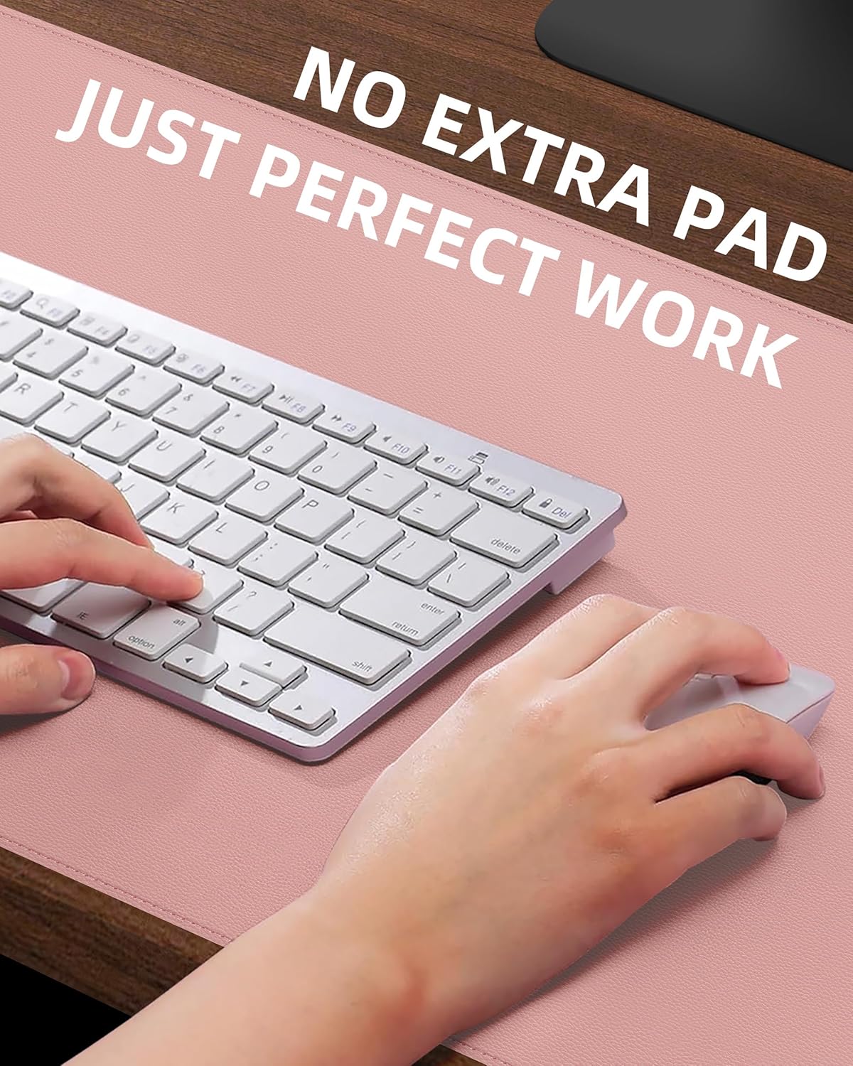 Large Desk Pad Mat - Waterproof Mouse Pad & Desk Protector, Non-Slip XL PU Leather Gaming Mat for Keyboard/Mouse, Stitched Edge with Ergonomic Support, 47"x17" (Pink)