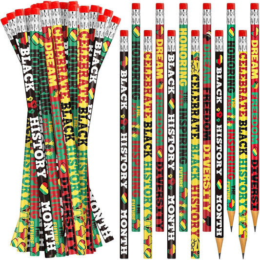Cinrobiye 200 PCS Juneteenth & Black History Month Inspirational Wood Pencils with Eraser, Classroom Gifts, Bulk School Supplies, Kids Office Giveaways, Party Favors, Prizes