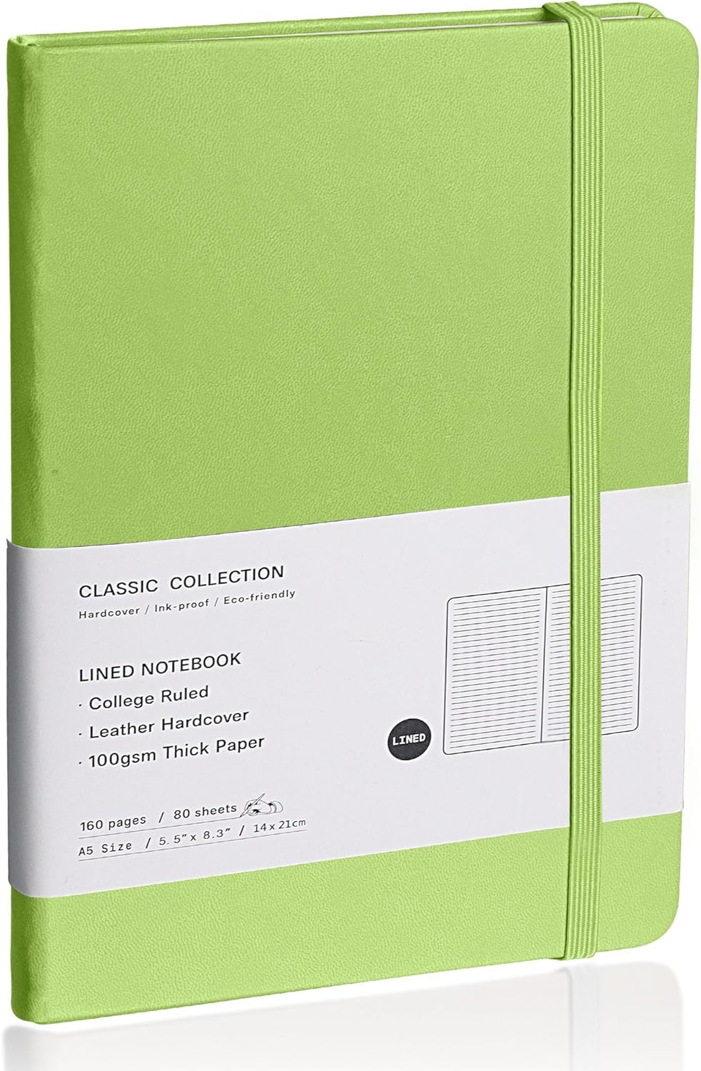 Lined Journal Notebook, (Grass Green), 160 Pages, Medium 5.7 inches x 8 inches - 100 gsm Thick Paper, Hardcover