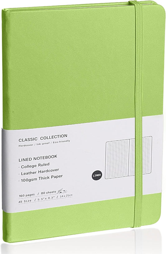 Lined Journal Notebook, (Grass Green), 160 Pages, Medium 5.7 inches x 8 inches - 100 gsm Thick Paper, Hardcover
