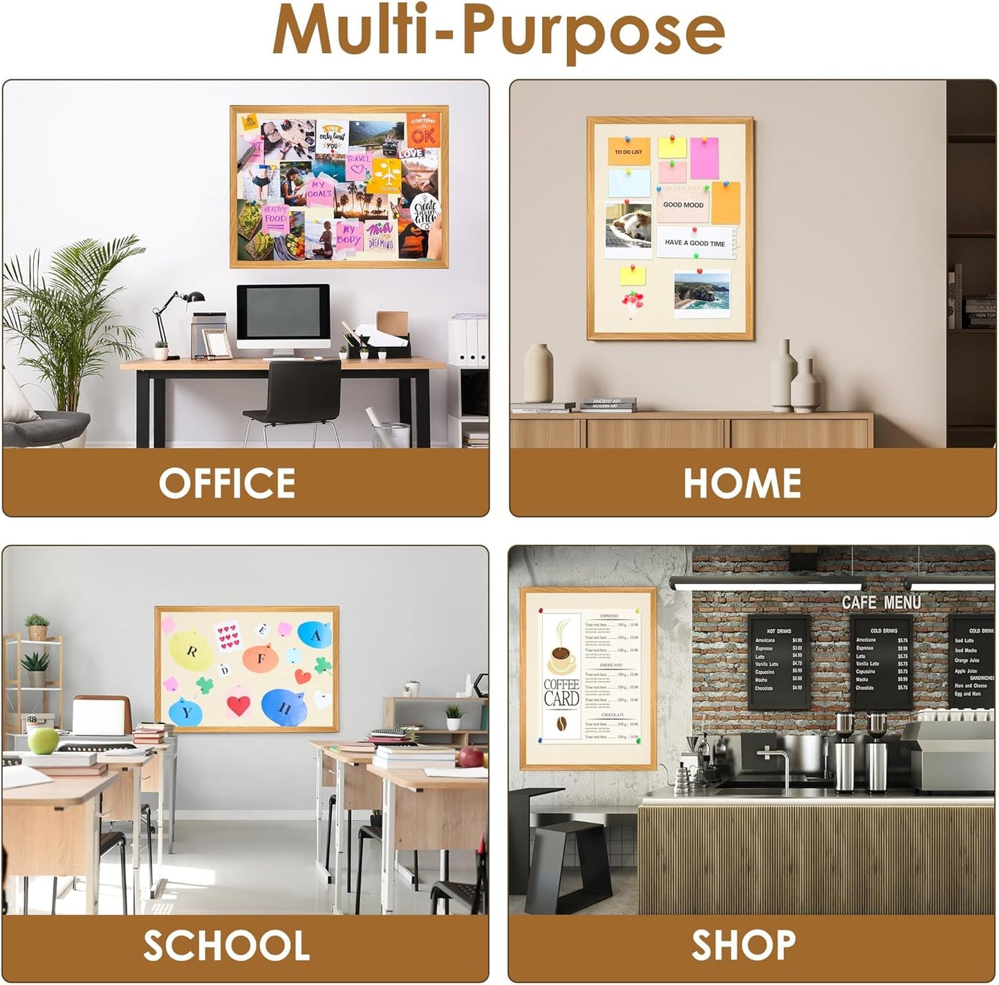 SHANTRA 36 x 24 Inch Bulletin Board with Beige Fabric, Wood Framed Canvas Cork Board, Corkboard for Walls with 10 Pins, Decorative Vision Board, Wall Mounted Notice Board for Home, Office, School