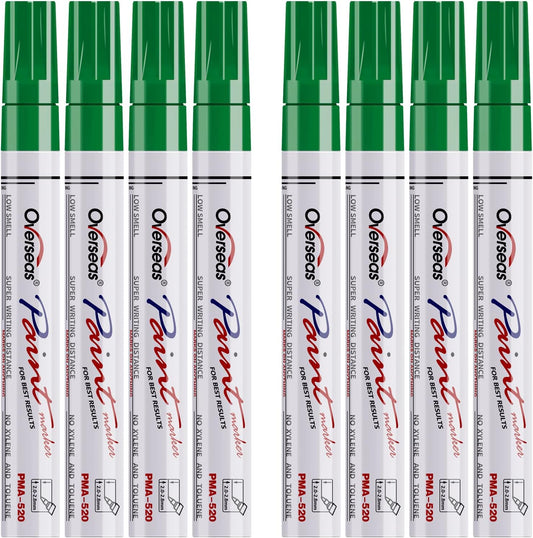 Paint Pens Paint Markers - Green Permanent Markers 8 Pack, Oil Based Waterproof Quick Dry Medium Tip Marker Pen for Metal, Wood, Fabric, Plastic, Rock, Stone, Mugs, Canvas, Glass, Art Craft