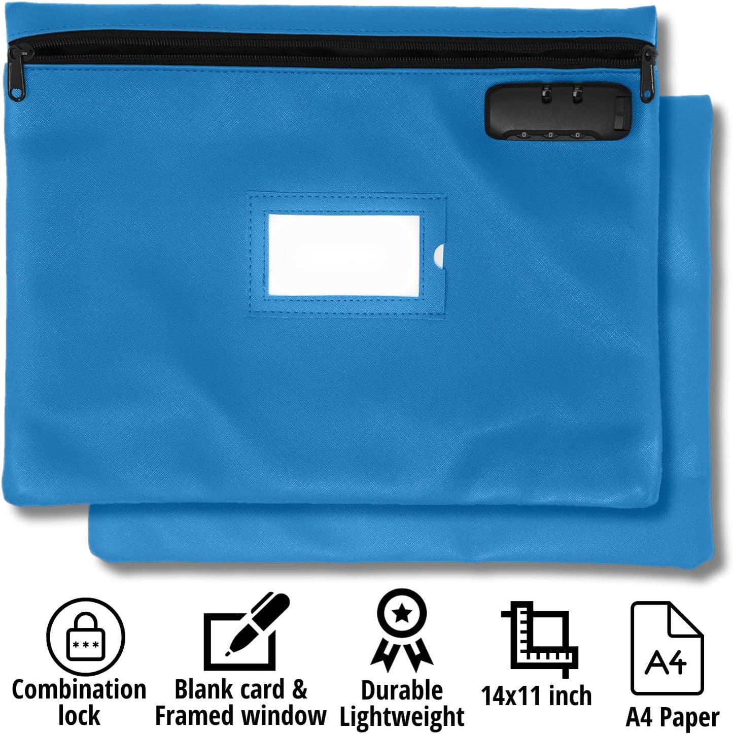 Sky Blue Notary Bag | 14x11 Inch | Locking Document Case | Zipper Closure | Fits Notary Kit, Stamp, Embosser, Ink Pad & Valuables