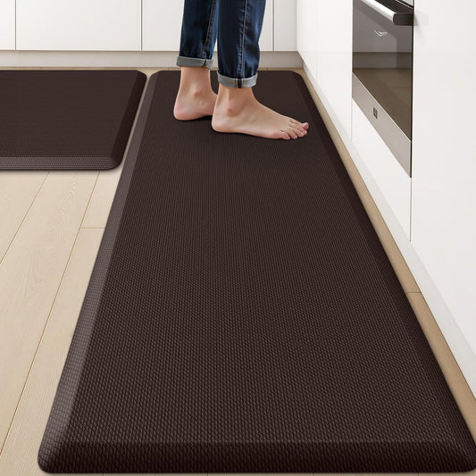 KitchenClouds 2PCS Kitchen Rugs Cushioned Anti-Fatigue Non-Slip Waterproof Kitchen Mat Comfort Foam Standing Mat for Floor Office Sink Laundry (Chocolate)