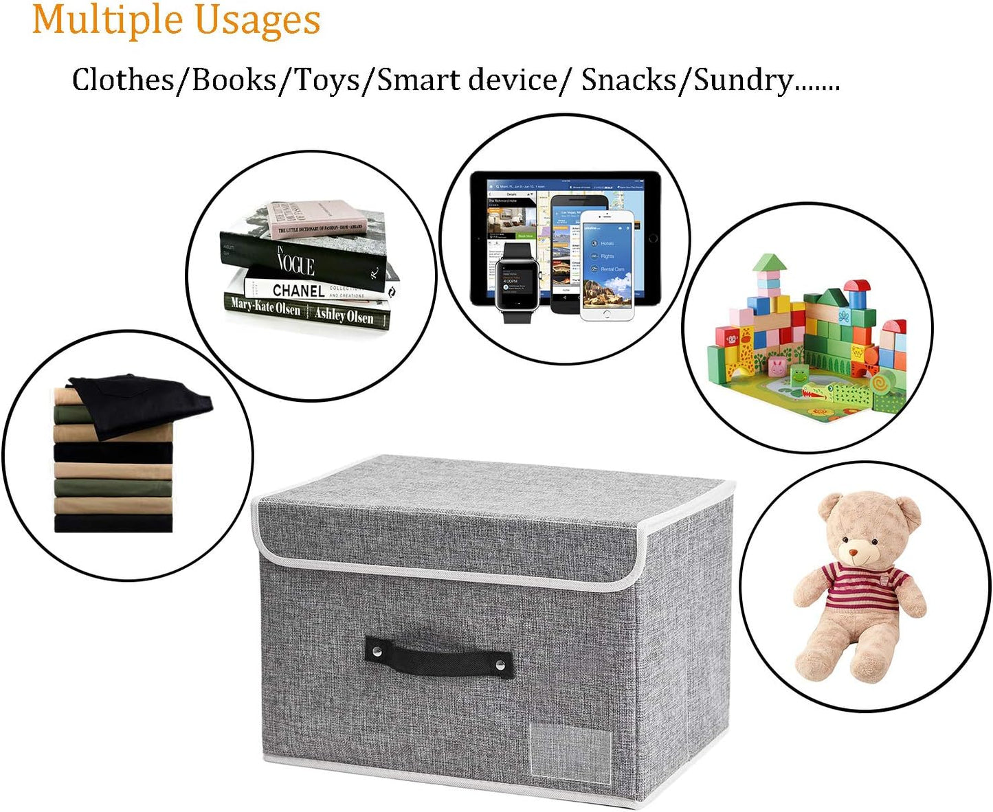 Small Storage Boxes with Lids 2 Pack Linen Collapsible Cube Storage Basket with Handle & Label, Jane's Home Foldable Fabric Storage bins for Shelf & Closet to storage Clothes & Toys