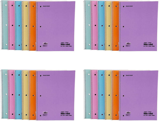 Mintra Office Spiral Notebooks (Pastel - Wide Ruled, 24pk (4-6pks))