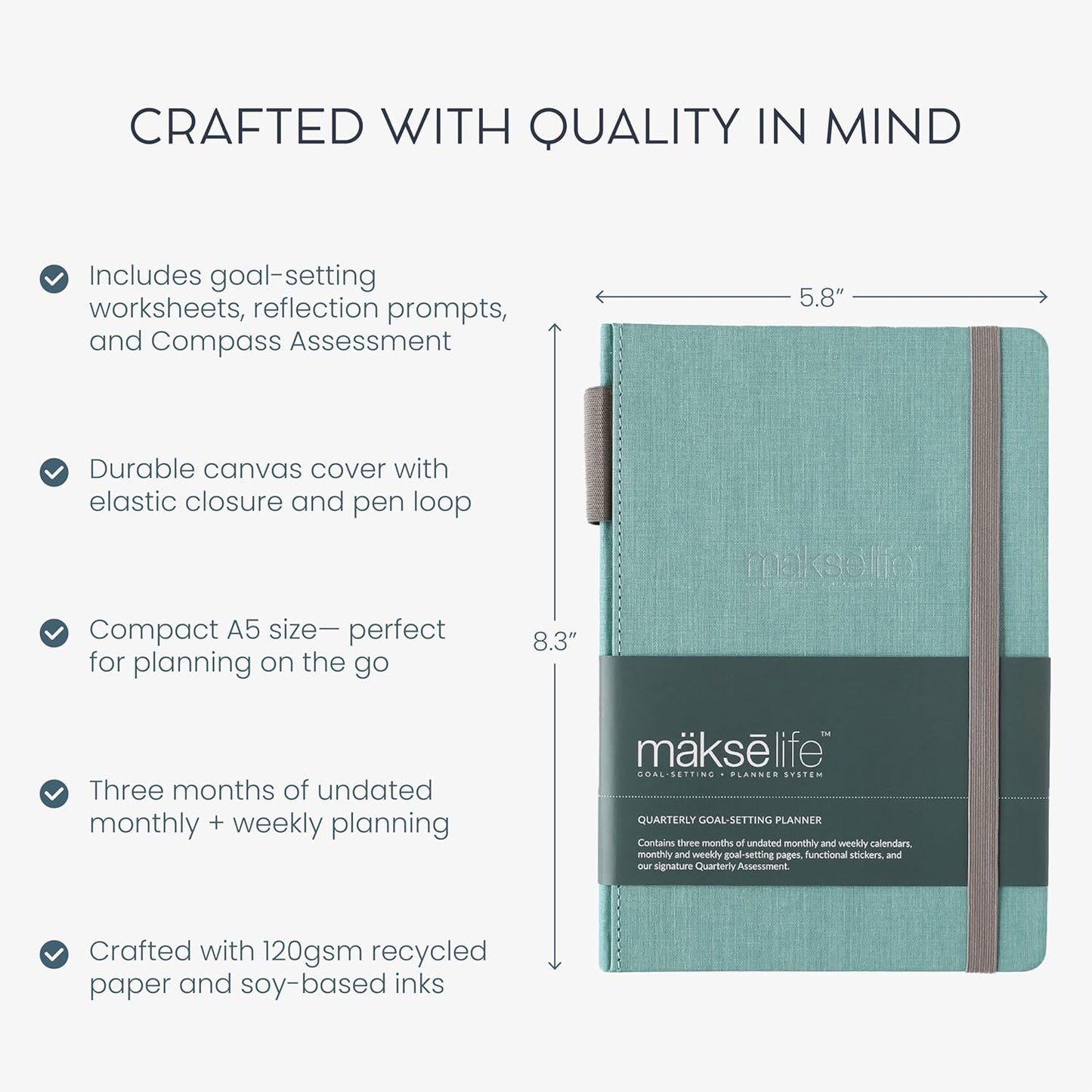 Quarterly Undated Planner - Goal Setting And Weekly Planner, Productivity Tools, Time-Management, Habit Tracker, Teal