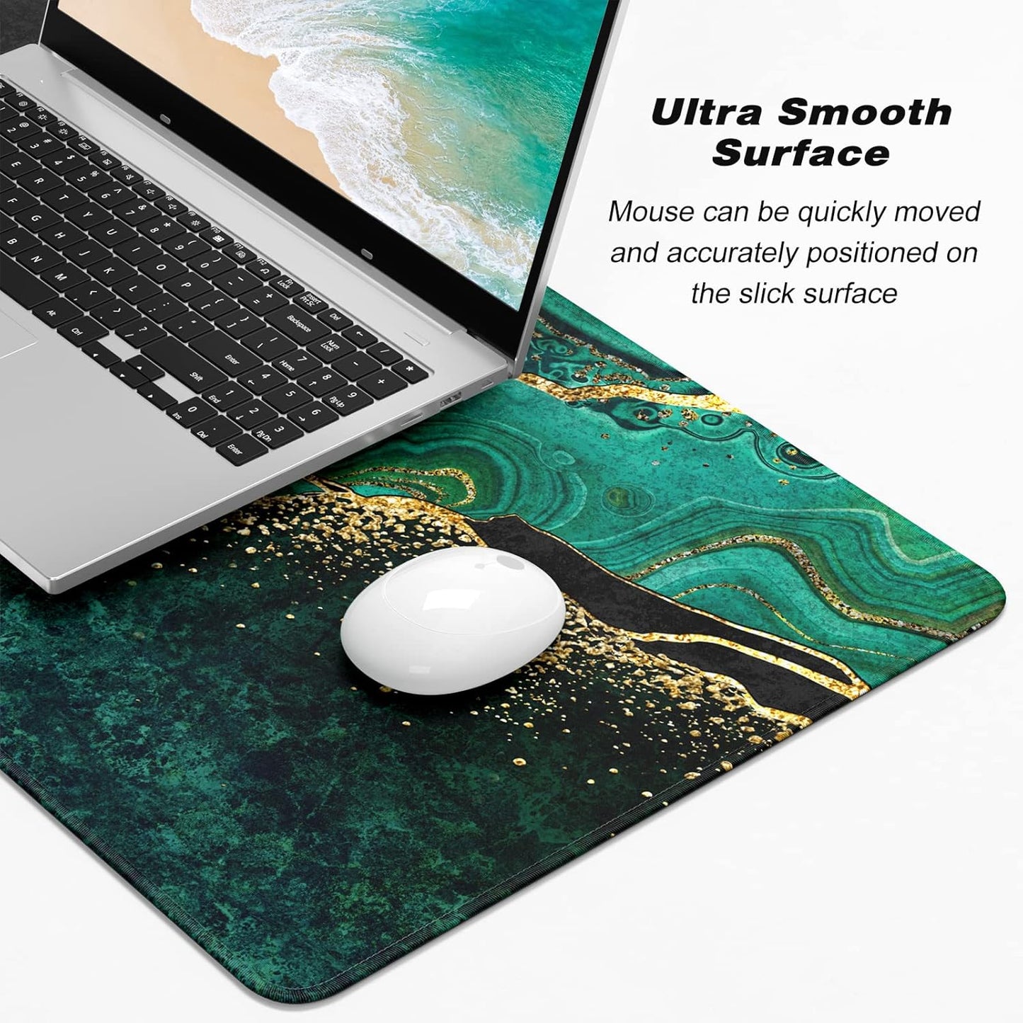 Extended Large Mouse Pad, XXL Gaming Mousepad 31.5 x 15.7 Inch, Big Computer Keyboard Desk Pad, Waterproof Mouse Mat with Stitched Edges and Non-Slip Base for Office Gaming, Green Marble
