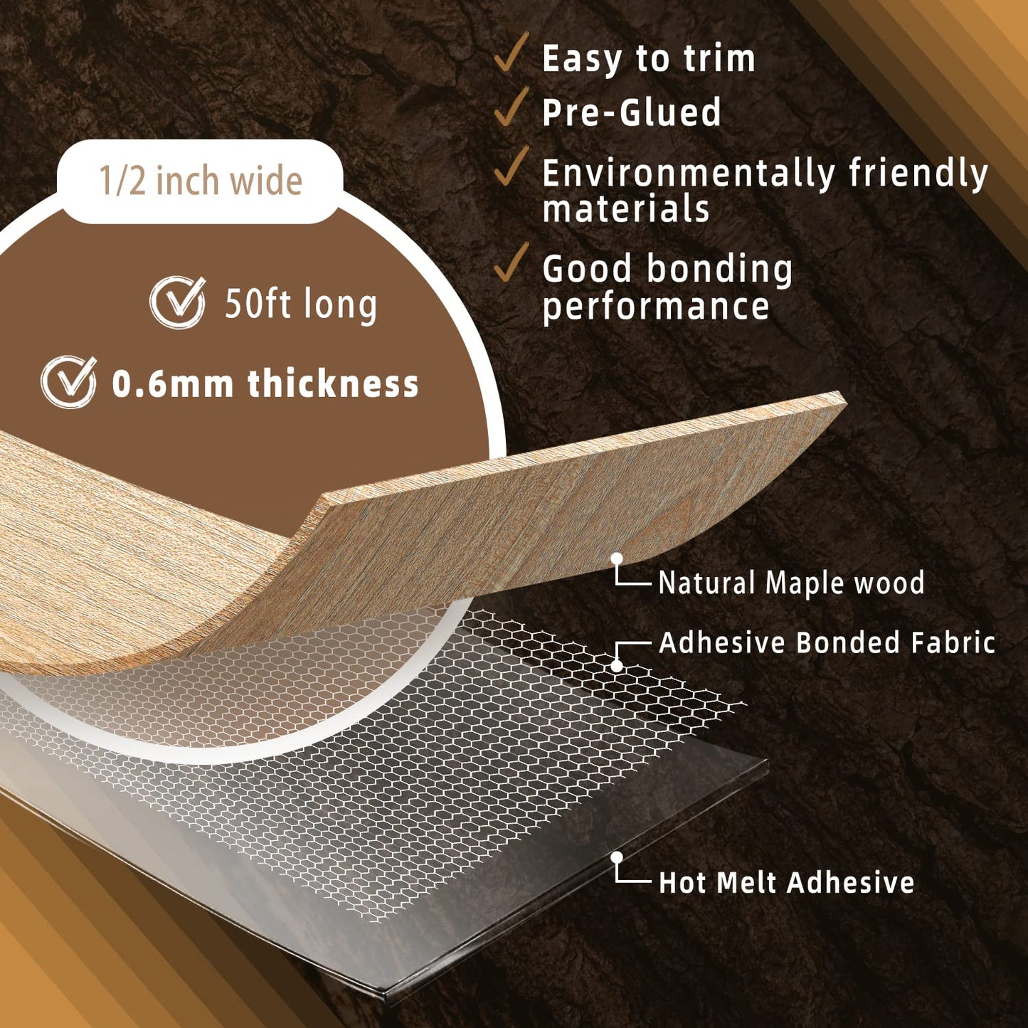 GSCIT Club Maple Edge Banding, 1/2 inch x 50ft roll of Veneer Edge Banding Preglued Flexible, Real Wood Tape Banding