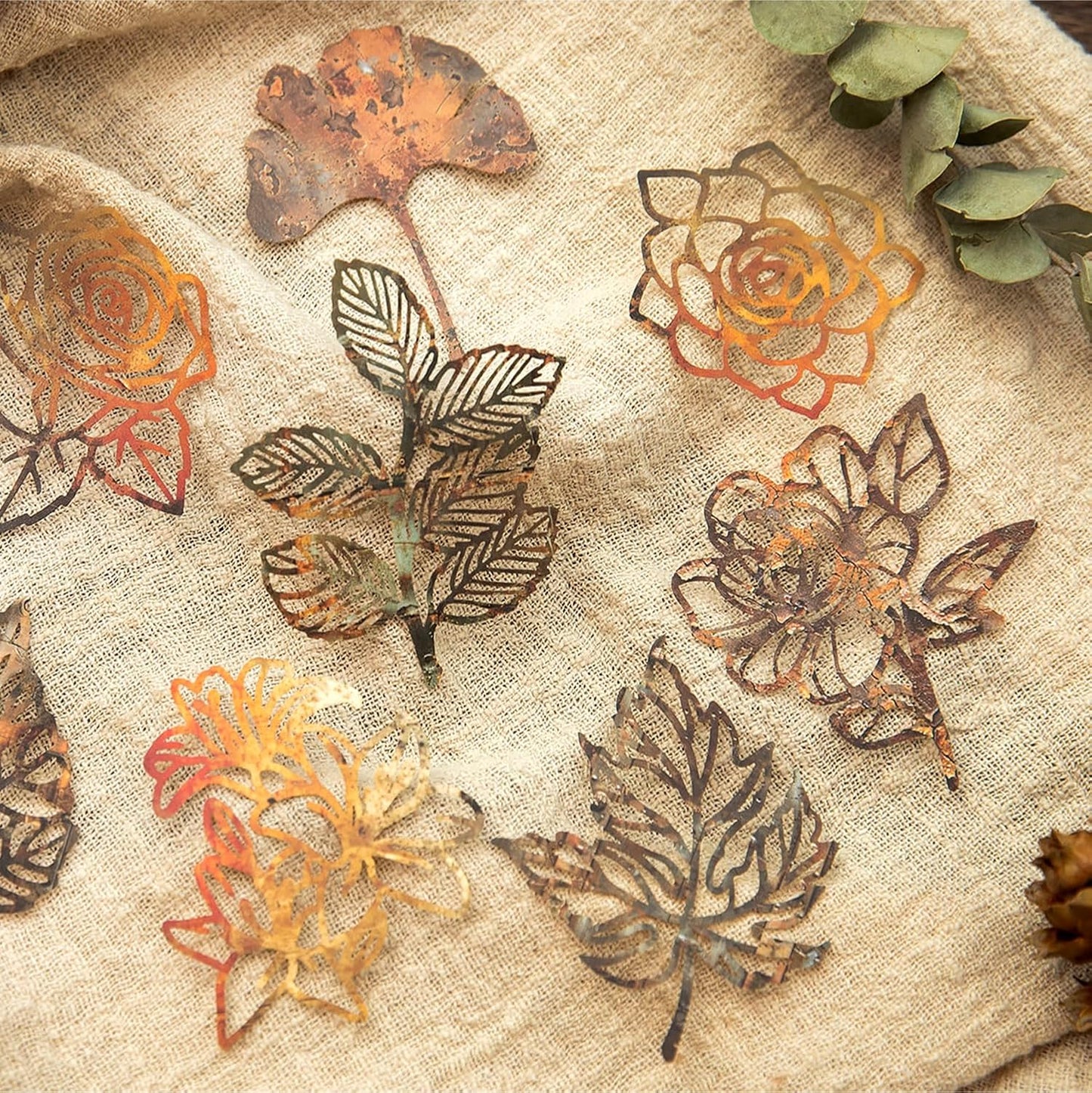 60PCS Industrial Vintage Sticker Set, Coated Paper Stickers with Rusty Gears, Keys, Frames, and Butterflies for Scrapbooking, Journaling, and DIY Crafts