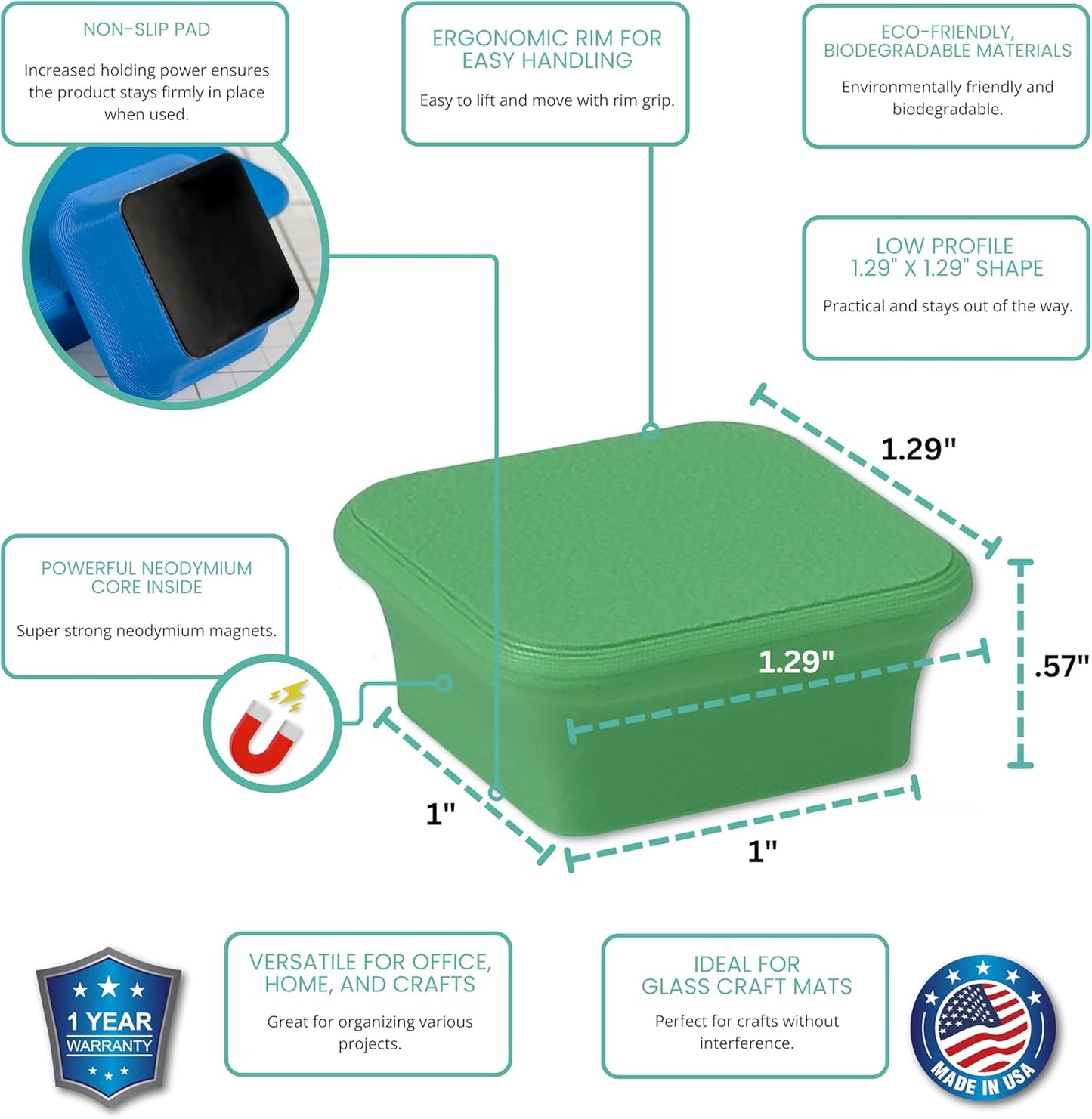 Glassboard Studio MiniBar Magnet - Strong Neodymium Rare Earth Magnets - Fridge, Whiteboard, Locker & Magnetic Glassboards - Ideal for Crafting & Office Use - Strong Fridge Magnets (Spring Green, 12)
