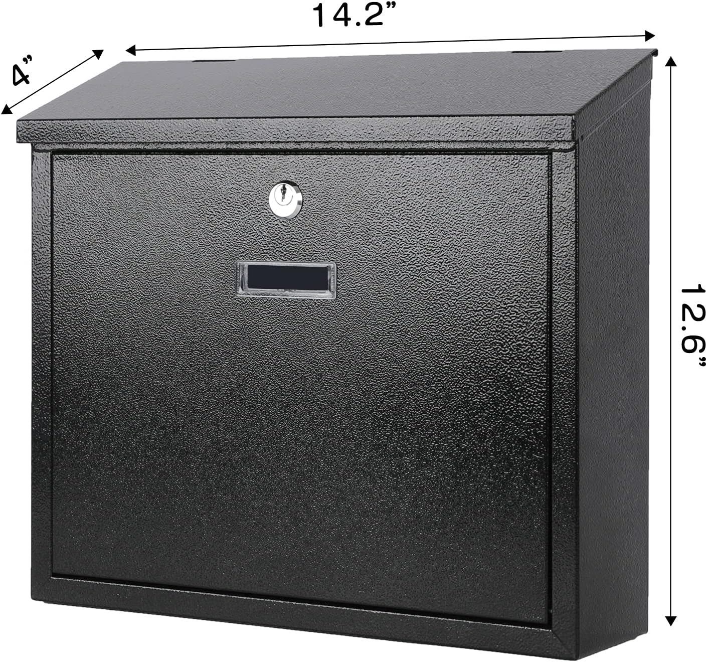 xydled Mail Boxes with Key Lock,Locking Mailbox Wall Mounted,Security Mailbox with Lock and Key,Large Capacity,Steel Cover Metal Postbox for House,14.2X 4X 12.6 Inch, Black