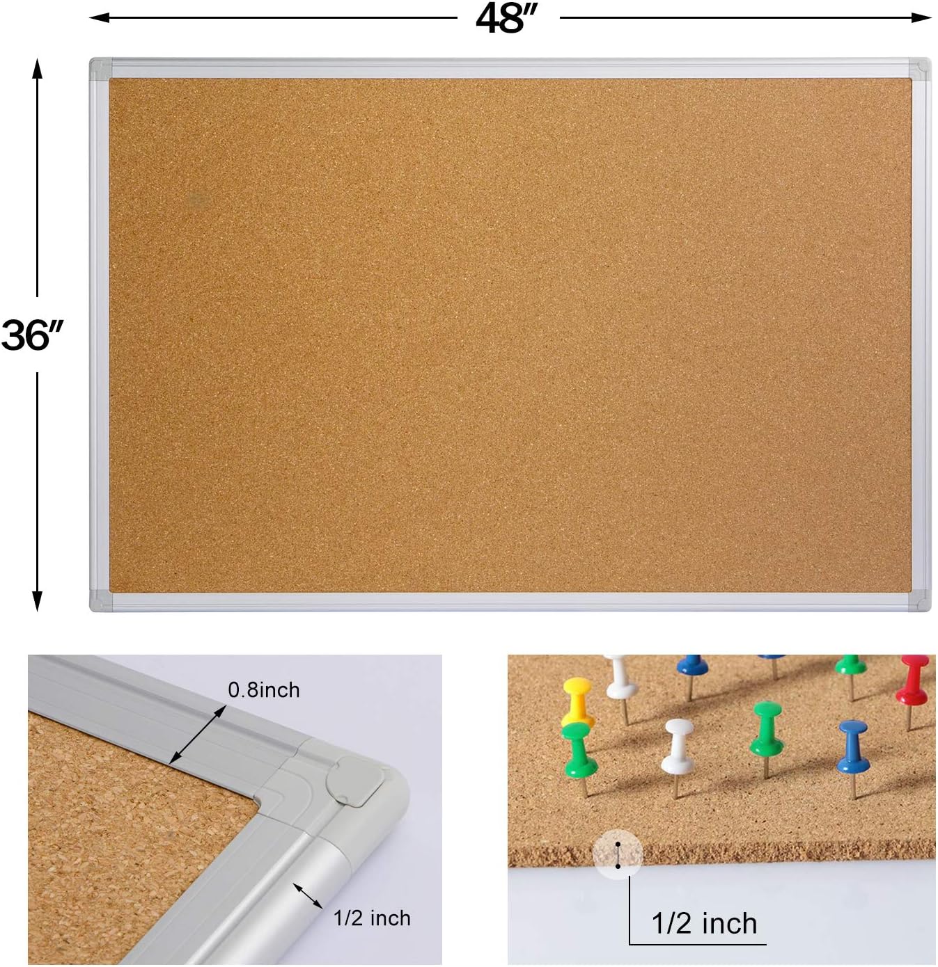 Board2by 2 Pack Cork Board Bulletin Board 36 x 48, Silver Aluminium Framed 4x3 Corkboard, Office Board for Wall Cork, Large Wall Mounted Notice Pin Board
