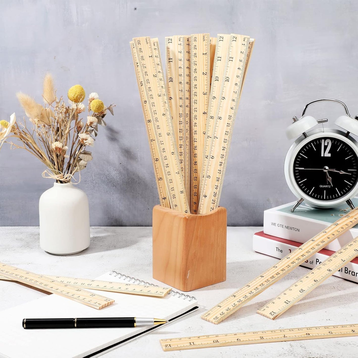 Zonon 30 Pcs 12 Inch Plastic Ruler Assorted Colors Ruler Bulk with Centimeters Millimeter and Inches Rulers First Day of School Gift for Kids School Classroom Office Supplies(Simple Color,Wood)