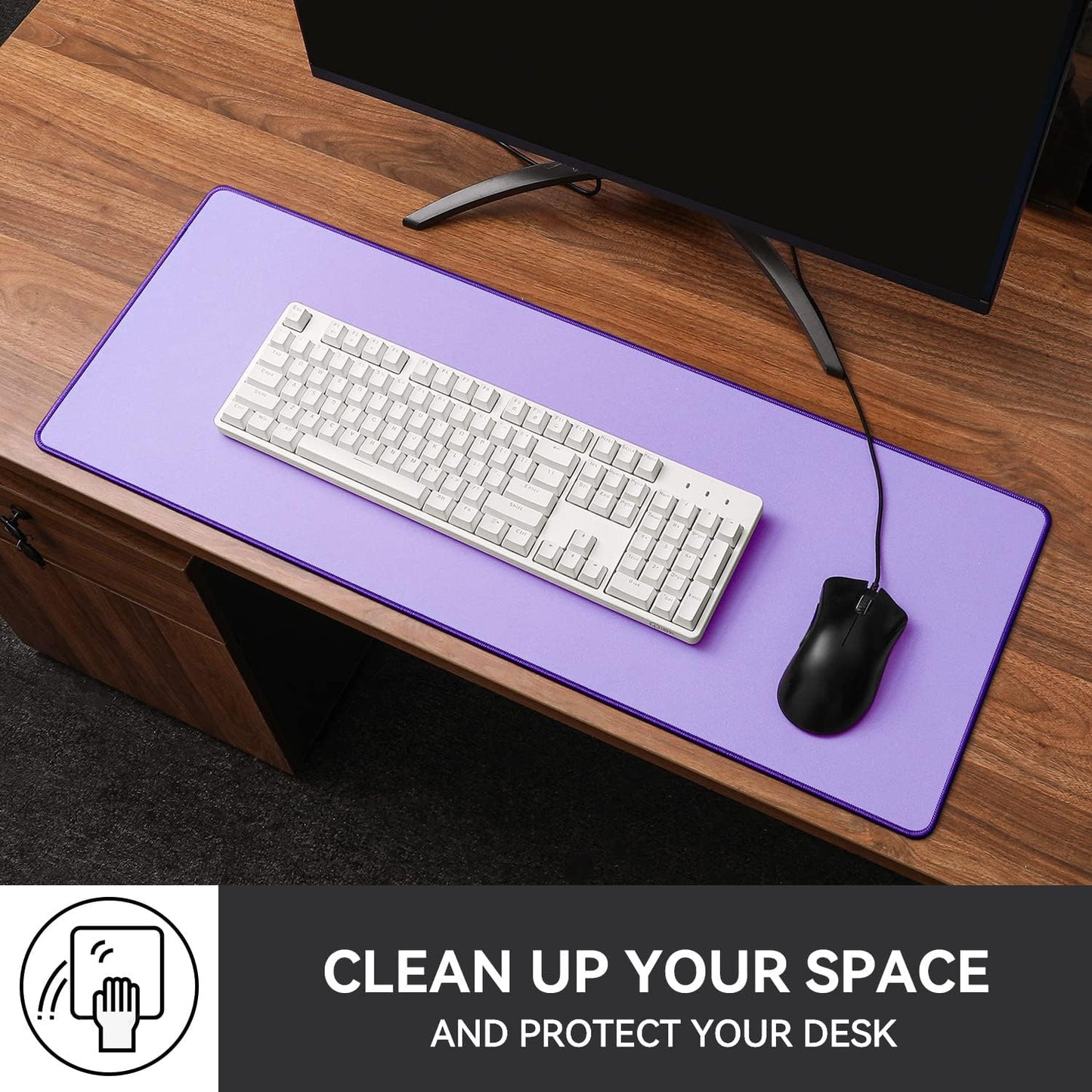 Waterproof Large Gaming Mouse Pad with Durable Stitched Edges, Non-Slip Rubber Base, Smooth Surface Mouse Mat Desk Pad for Home Office Gaming, 31.5"x11.8"x0.12", Lavender Purple