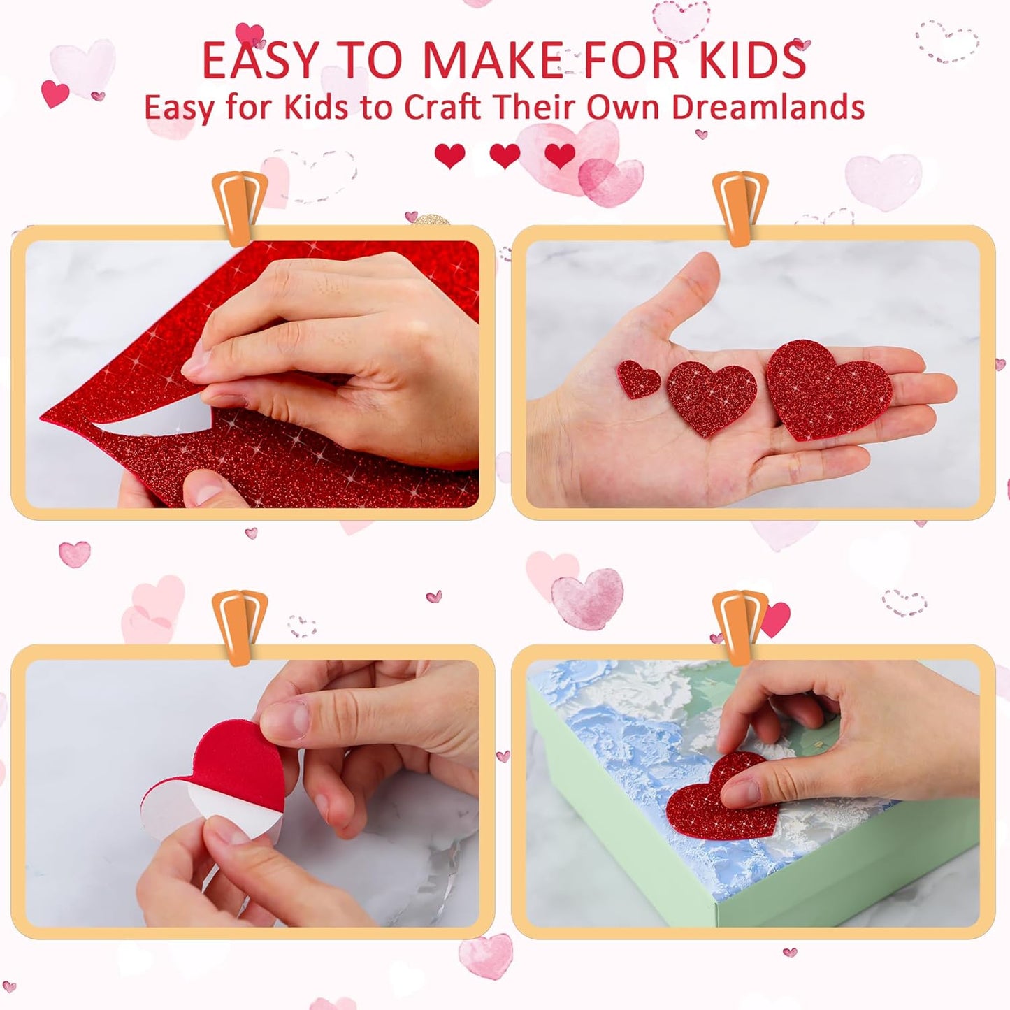 1000 PCS Foam Stickers Glitter Heart Stickers, Colorful Heart Stars Shapes Self Adhesive Stickers, Foam Sticker for Kids Crafts Arts Supplies Scrapbooking DIY Greeting Card Envelopes Home Decor