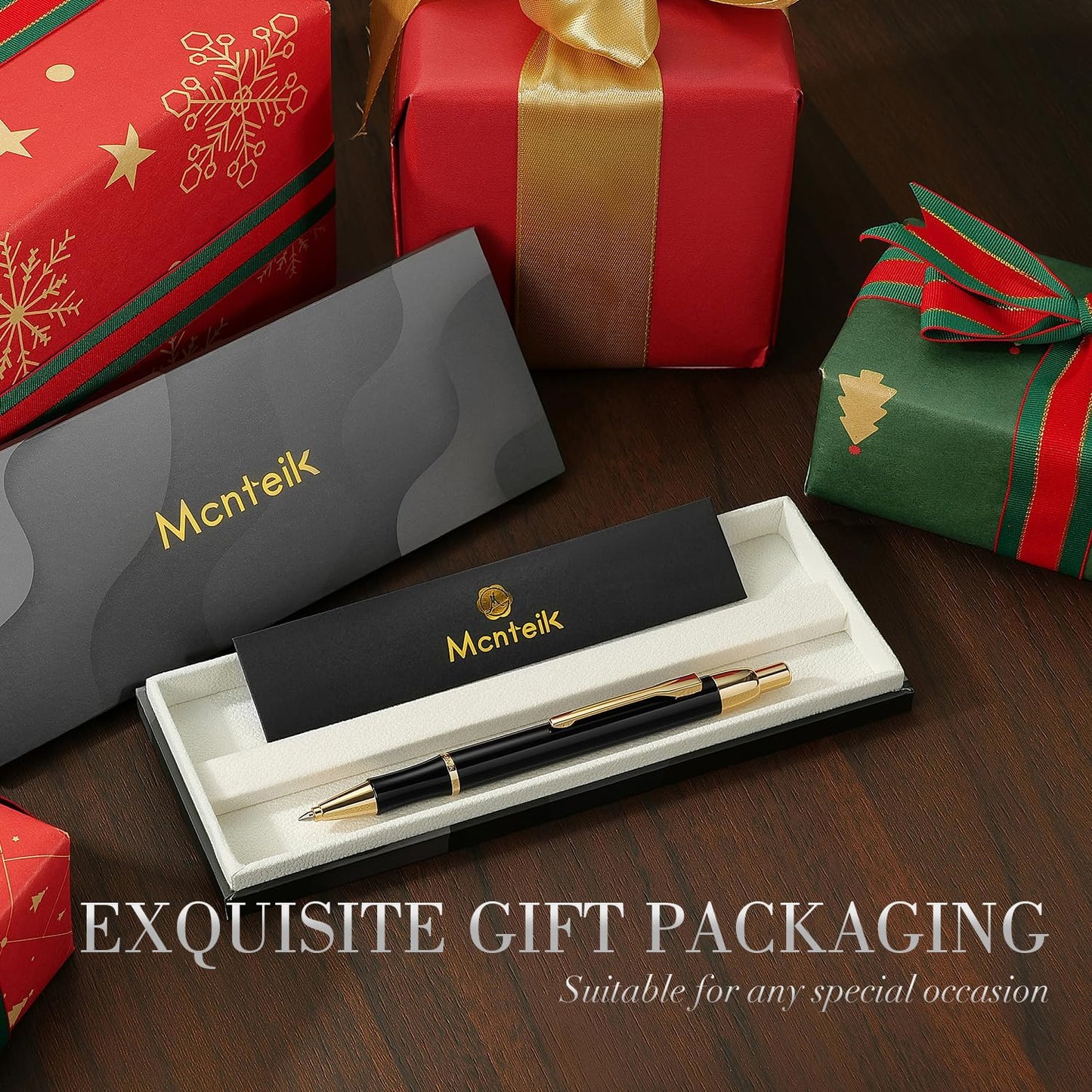 Black Gel Pen With 24K Gold Finish, Fine lacquer work, Best Men's And Women's Gift Pen Set, Professional, ADMOK Black Refill, Smooth Writing, Executive, Office, Click, Nice Retractable Pens