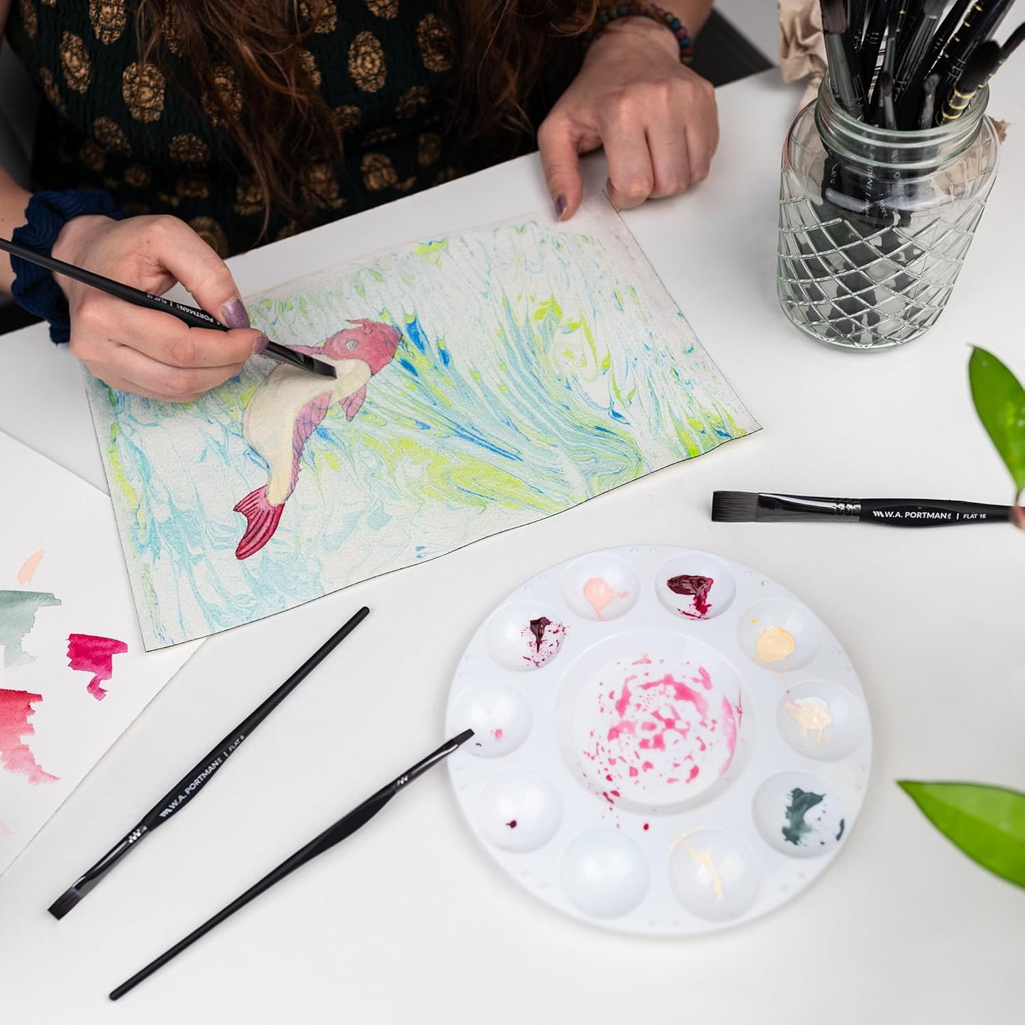 WA Portman Flat Paint Brushes 4pc Set - 100% Vegan, Cruelty-Free Artist Paint Brushes for Acrylic Painting and Watercolor Painting - Professional Art Brush Set with Triangular Comfort Grip