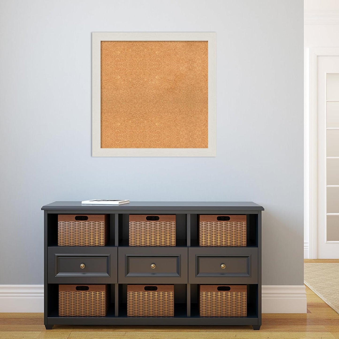 Amanti Art Natural Cork Board for Wall, 29x29 Vision Board with White Frame, Large Corkboard Office Decor for Home Organization, Country Rustic Corkboard Pinboard to Display Items for Home