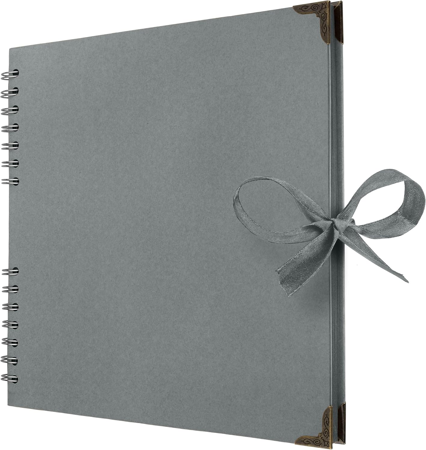 Bstorify Square Scrapbook Photo Albums 60 Pages (21 x 21 Cm) Grey Thick Paper, Hardcover, Metal Corners, Ribbon Closure - Ideal for Your Scrapbooking Albums, Art & Craft Projects (Grey, 21 x 21 Cm)